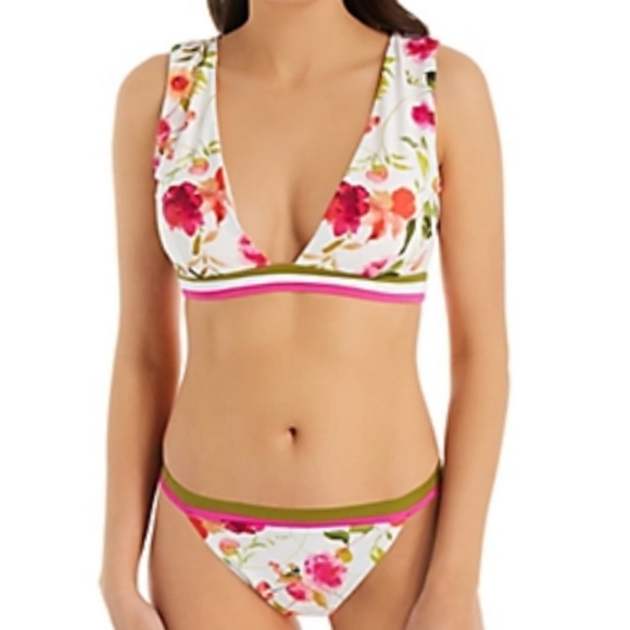 NANETTE LEPORE Silk Blossom-White Classic Swim Top and Bottom, Bathing Suit - Picture 2 of 16